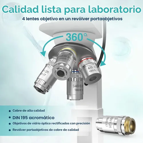 Vista 3 de Microscopios monoculares compuestos de laboratorio con temperatura constante, microscopio de doble visión para adultos estudiantes con aumento