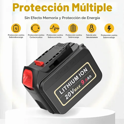 Vista 6 de PENGJBATTER Batería de litio de alta capacidad de 20 V 9000 mAh compatible con DeWalt 20 V Max batería DCB206 DCB205 DCB207, compatible con cargador