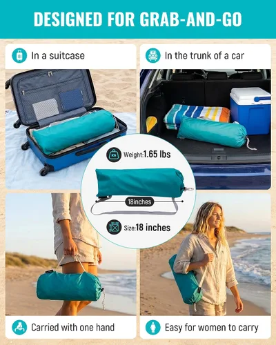Vista 7 de KingCamp UPF 50+ Beach Chair Umbrella with Clamp Adjustable No-Block View CYAN