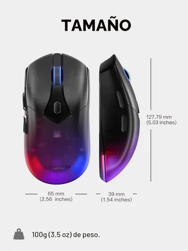 Vista 6 de Lenovo Legion M410 Mouse Inalámbrico RGB para Juegos – Mouse de 6 Botones con Agarre Palmar con 16,000 DPI, Batería Recargable de 53 Horas