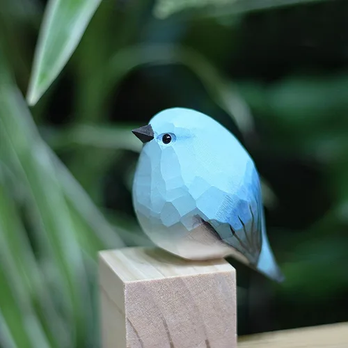 Vista 9 de Figura de pájaro de madera Azure Tit, tilo tallado a mano, marrón claro, decoración moderna para el hogar, regalo de pájaro
