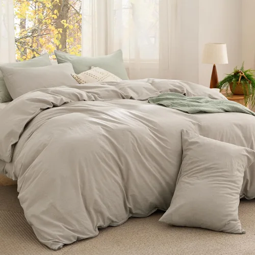 Vista 14 de Bedsure Juego de edredón de tamaño matrimonial, tela de algodón con relleno interior de microfibra, juego de cama suave PureWoven rosa claro