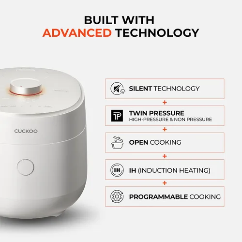 Vista 3 de CUCKOO Olla arrocera a presión doble de 6 tazas sin cocer / 12 tazas cocidas con tecnología de calentamiento por inducción, sistema de presión