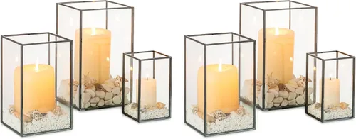 Vista 10 de NUPTIO Portavelas de Cristal Hurricane: 3 Piezas Linternas Negras Geométricas Portavelas de Velas de Pilar Linterna Decorativa Centro de Mesa