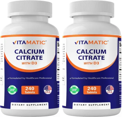 Vista 10 de Vitamatic Citrato de Calcio con Vitamina D3 – 240 Tabletas – Citrato de Calcio de Alta Absorción con D3 – Sin OGM, Sin Gluten