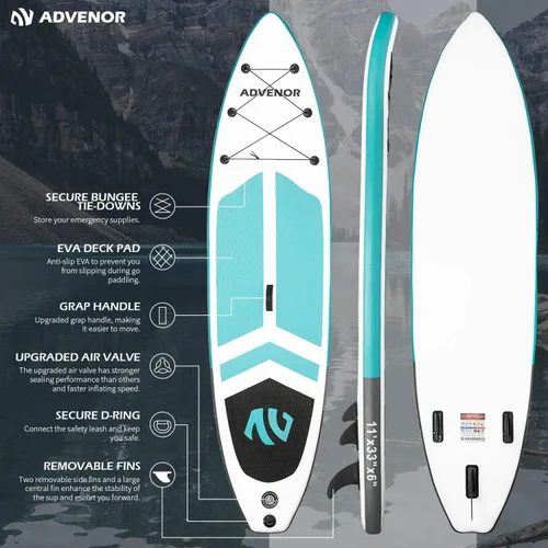 Vista 2 de Tabla de Paddle Board de 11' x 33" x 6" Extra Ancha Inflable Stand Up Paddle Board con Bomba de Mano, Correa, Pala Ajustable Para Versión Básica