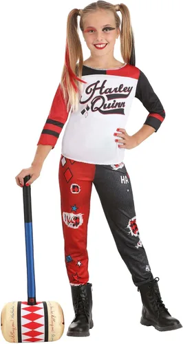 Vista 2 de Disfraz de escuadrón suicida Harley Quinn para niños, negro, blanco, rojo, (Black,Red,White)