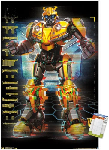 Vista 17 de Trends International Hasbro Transformers: Bumblebee - Póster de pared Glitch, 14.725 x 22.375 pulgadas, versión enmarcada de madera de granero
