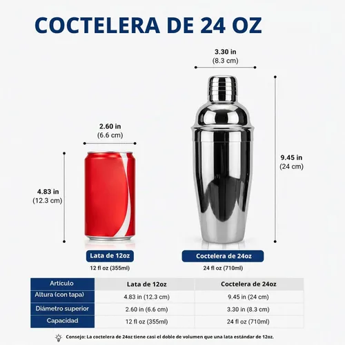 Vista 2 de Coctelera coctelera de 24 onzas, coctelera de Martini Plateado