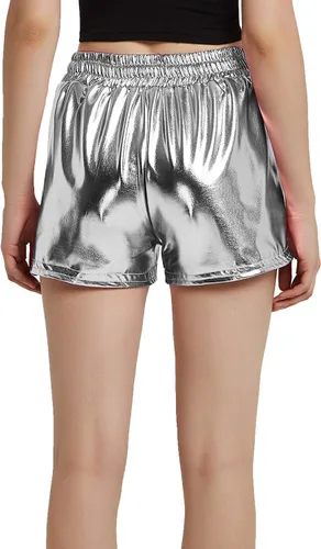 Vista 2 de Pantalones cortos metálicos para mujer, para yoga, brillantes, con cordón