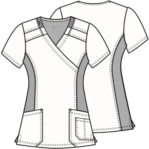 Vista 4 de Cherokee Women Mock Wrap Contemporary Fit Scrubs Top with Stretchy Knit Panel CK680