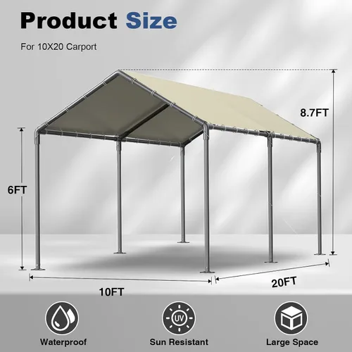 Vista 3 de Grezone Cochera resistente de 10 x 20 pies, garaje portátil para auto, resistente a los rayos UV, para automóvil, camión, barco, automóvil (beige)