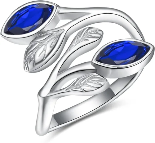 Vista 11 de Anillos de hoja para mujer 925 Anillos de plata de ley con piedra de nacimiento de hoja Anillos abiertos ajustables Anillos de promesa Anillos