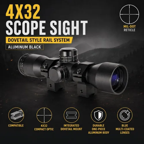 Vista 2 de TRINITY Alcance compacto 4x32 compatible con Crosman RepeatAir 1077 - Alcance de rifle de aire de retícula Mil-Dot con anillos, negro mate