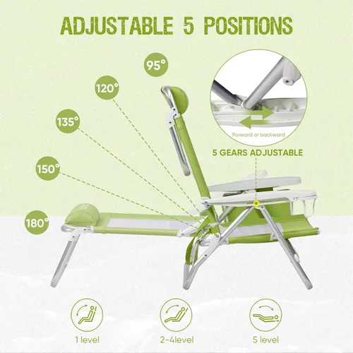 Vista 4 de Old Bahama Bay Mochila plegable de 5 posiciones con bolsa de playa grande y toallero, silla reclinable ligera portátil de aluminio para exteriores