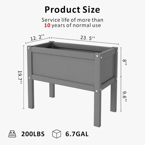 Vista 2 de Cama de jardín elevada con orificio de drenaje, impermeable, pequeña maceta elevada de polietileno de alta densidad con patas, estable y duradera