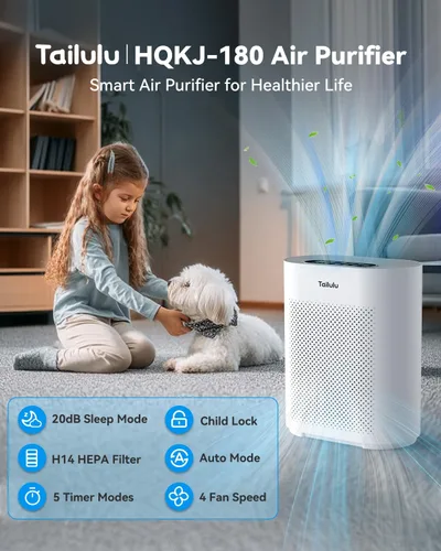 Vista 5 de Tailulu HQKJ-180 - Purificadores de aire para habitación grande de hasta 2200 pies cuadrados, sensor de calidad del aire PM2.5, modo de sueño de 20