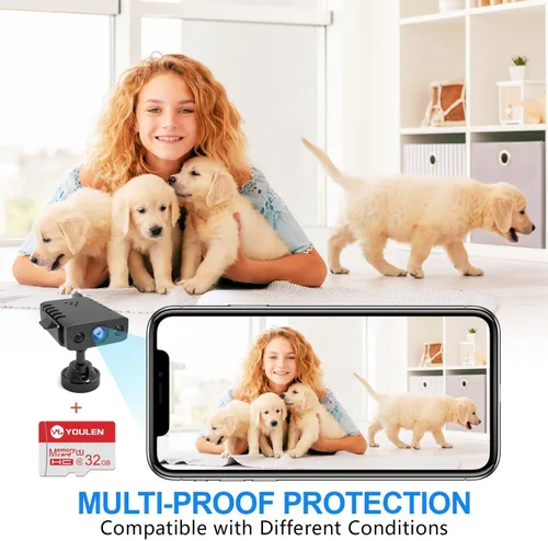 Vista 3 de 【Gratis 32G】 Cámara WiFi inalámbrica más pequeña, cámara espía HD1080P, cámara para mascotas, monitor de bebé, cámara de niñera, para grabación