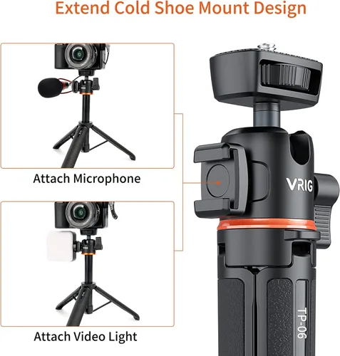 Vista 6 de VRIG Trípode con Palo de Extensión de 21.6", Mini Palo para Selfie Trípode Soporte Mango con Agarre para DJI Osmo Pocket 3, Insta 360 X5 Webcam