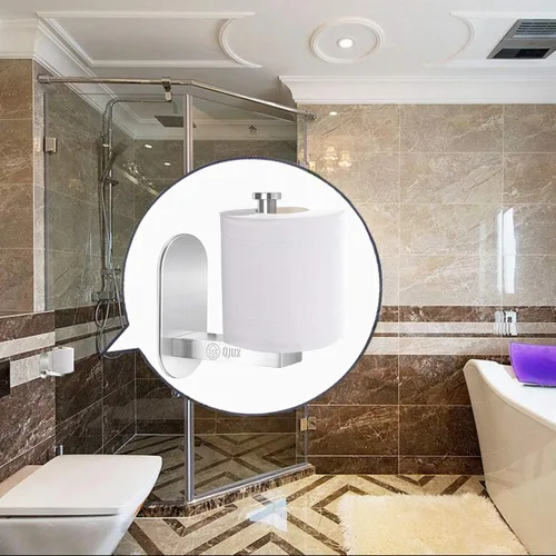 Vista 2 de QJUZ Soporte de papel higiénico adhesivo, soporte de papel higiénico para baño, cocina en la pared, soporte de papel higiénico, soporte cepillado
