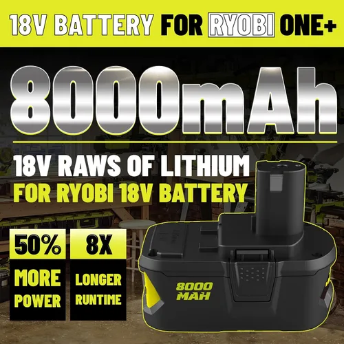 Vista 2 de Reemplazo de batería de 18 V 8000 mAh para Ryobi 18 V Batería P102 P103 P104 P105 P107 P108 P109 P190 P191 P122