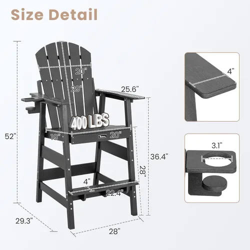Vista 7 de FUNBERRY Silla alta Adirondack, silla de balcón superior alta con Gris
