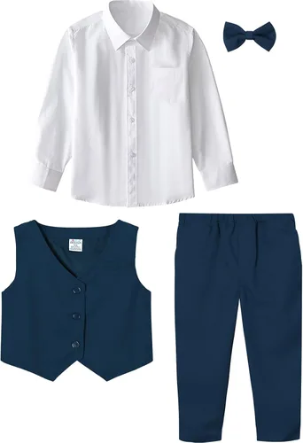 Vista 15 de A&J DESIGN Conjunto de traje de caballero para niños pequeños, 3 piezas, camisas, chaleco y pantalones