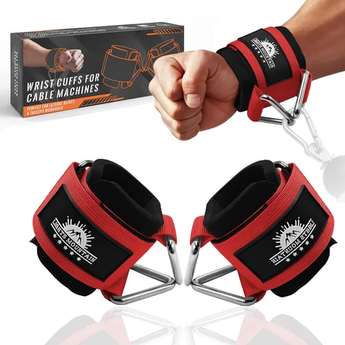 Vista 16 de Puños ajustables para muñeca de neopreno con correas acolchadas para equipos de entrenamiento de fuerza con máquinas de cable
