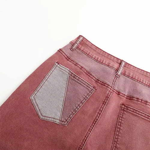 Vista 5 de THUNDER STAR Pantalones de mezclilla elásticos de retazos de cintura alta para mujer