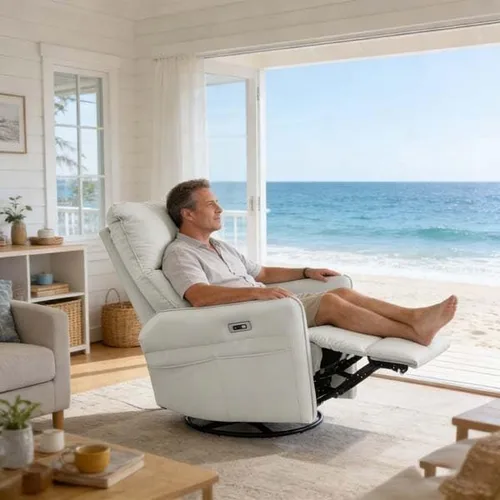 Vista 4 de Electric Swivel Power Recliner with Rocker, Chair with USB Charging, PU Leather for Living Room(Light Gray)