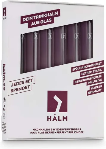 Vista 3 de Pajitas de cristal HÅLM - 6 pajitas reutilizables de 15,2 cm transparentes cortas + cepillo de limpieza libre de plástico - fabricadas en Alemania