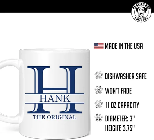Vista 2 de Taza de café personalizada de cerámica blanca de 11 onzas con texto personalizado y iniciales de nombre, Halpert, DYE Taza para Cafe personalizadas