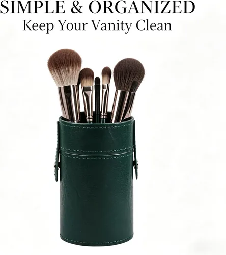Vista 8 de PU Leather Makeup Storage Holder Cosmetic Cup, Travel Makeup Brush Holder Organizer Case with Button Closure, Portable Cosmetic Brush Storage