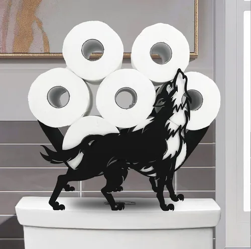 Vista 17 de Black Bear - Soporte de papel higiénico de metal, divertido soporte de papel de animales para baños, organizador independiente con capacidad para 8