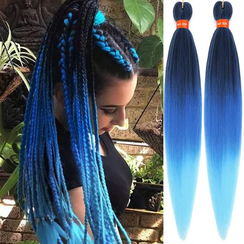 Vista 9 de Cabello trenzado preestirado ombré, extensiones de cabello trenzado sedoso, sin picazón, trenzas de cabello trenzado de ganchillo con textura Yaki
