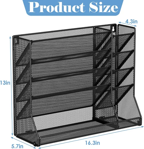Vista 9 de Jakyitvi Organizador de archivos montado en la pared, organizador de escritorio de metal ajustable y duradero de 4 niveles, soporte para archivos