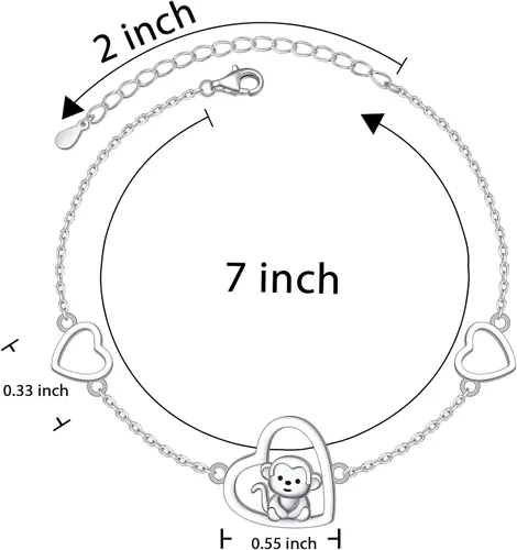 Vista 6 de FLYOW Pendientes de tuerca de plata 925 con diseño de corazón de animal con circonita cúbica y mono, collar con dije, regalo de cumpleaños