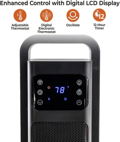 Vista 3 de Comfort Zone - Calentador de torre digital oscilante con control remoto para uso en interiores, termostato ajustable, temporizador, protección