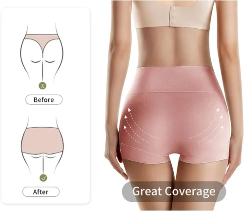 Vista 3 de MEIYATING Pantalones cortos de algodón para mujer, de cintura alta, paquete de 4 unidades, talla grande