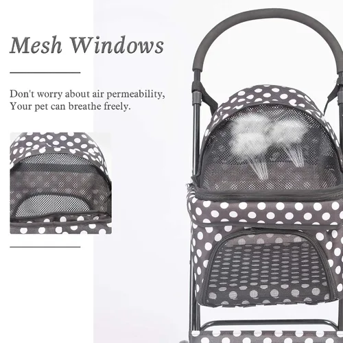 Vista 4 de Cochecito plegable para mascotas de 4 ruedas para gatos y perros pequeños a medianos, color negro