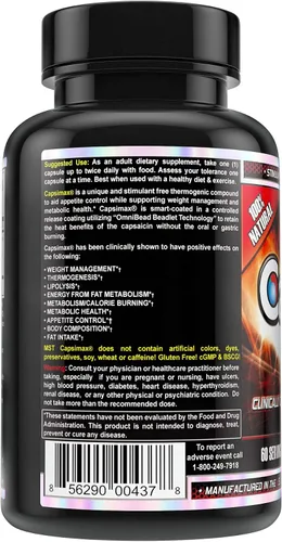 Vista 3 de MST Capsimax Suplemento de 100 mg V cápsulas, 60 porciones clínicamente dosificadas control de peso, termogénico, control del apetito, quema
