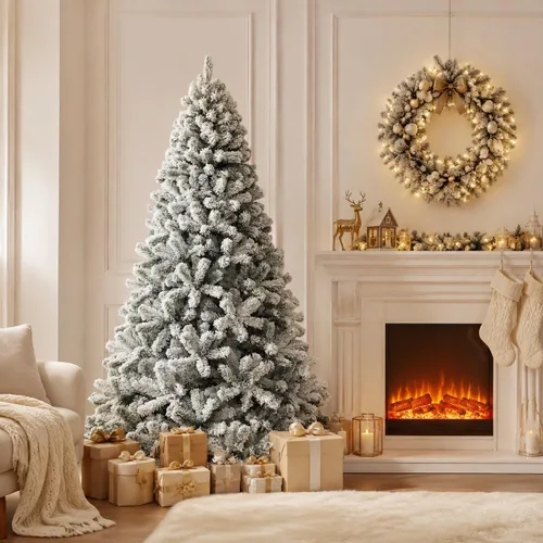 Vista 7 de POWERSTONE Árbol de Navidad flocado de 7.5 pies, árbol de Navidad