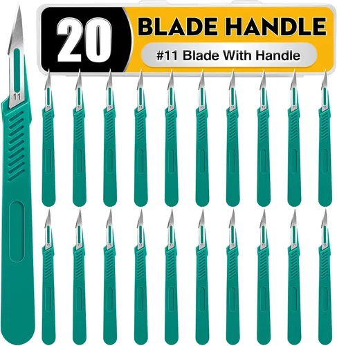 Vista 9 de 20 PCS Cuchillas de Bisturí con Bisturíes #10 Cuchillas Quirúrgicas, Cuchillas Desechables con Cubierta Protectora, Cuchilla de Mango de 20 piezas