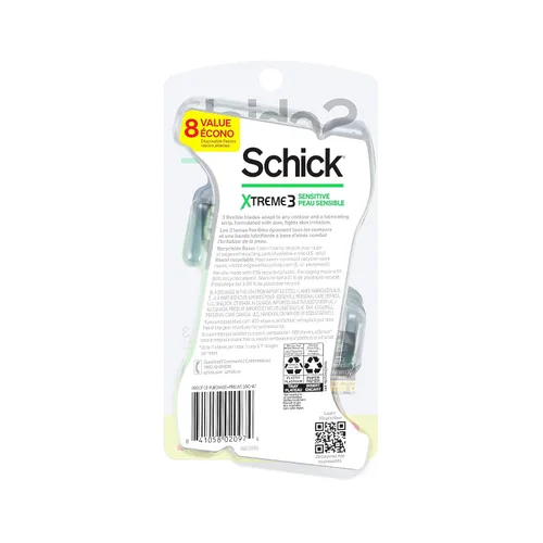 Vista 2 de Schick Xtreme Navajas desechables de piel sensible 3 para hombres, 8 unidades (paquete de 3) El empaque puede variar