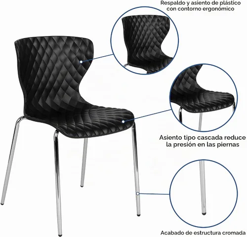 Vista 4 de EMMA + OLIVER Silla apilable de plástico negro de diseño contemporáneo