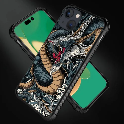 Vista 4 de Funda protectora de TPU resistente a los arañazos y golpes, compatible con iPhone 13 Mini, diseño H Dragon 8 de 5.4 pulgadas