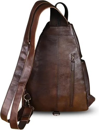 Vista 3 de Bolso bandolera grande de cuero genuino para hombres y mujeres, bolso bandolera grande para el hombro, bolso cruzado en el pecho para iPad, Café