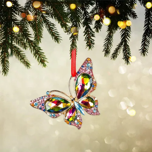 Vista 2 de WaaHome Adornos de Navidad de mariposa 2025 – Recuerdo de mariposa monarca de metal, adornos de árbol de Navidad, mariposas coloridas, regalo