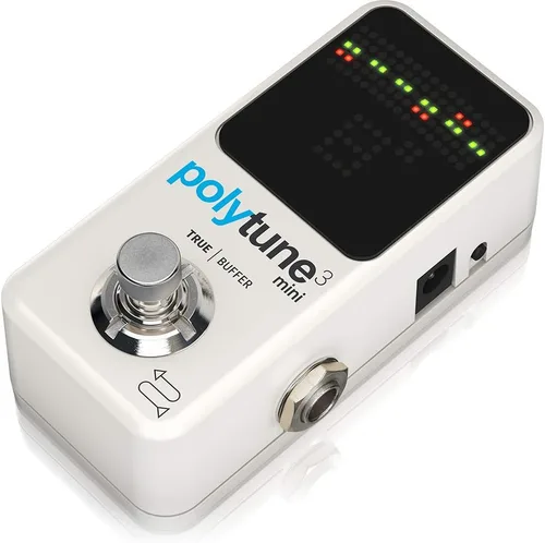 Vista 4 de TC Electronic POLYTUNE 3 Mini Mini Afinador polifónico con múltiples modos de sintonización y búfer BONAFIDE integrado, blanco y cable de conexión