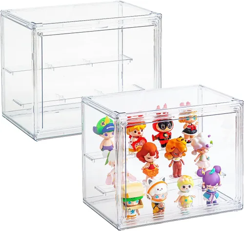 Vista 10 de Vitrinas de acrílico para coleccionables, cajas de estante transparentes de 3 niveles para figuras, vitrina para figuras de acción apilable y a